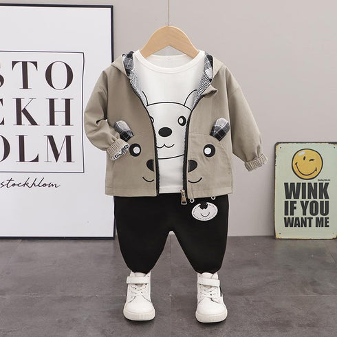 Spring and Autumn Boys Hooded Long Sleeve Zipper Shirt Set of Three